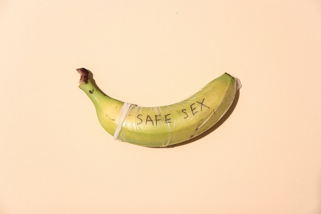 Banana that says safe sex with a condom